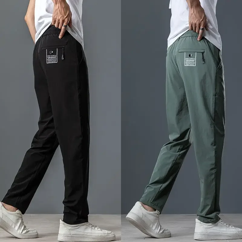 Ice Silk Office Male Trousers Straight Business Cooling Cool Men's Casual Pants Baggy Vintage Regular Fit Trend Long Designer