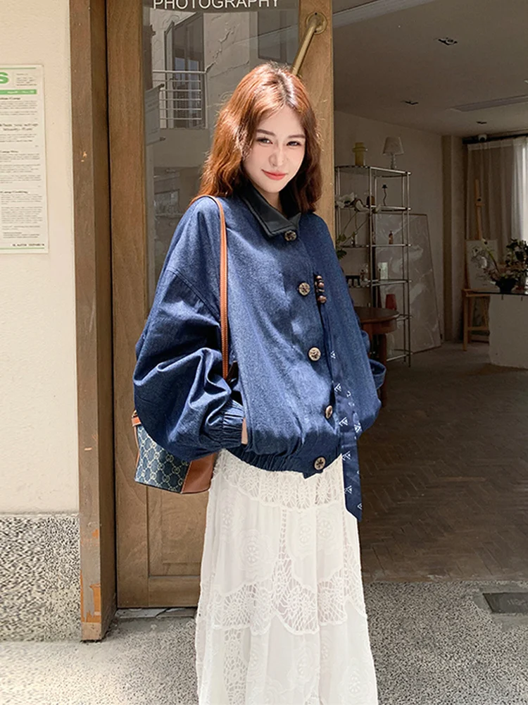 

Женская бейсбольная куртка из искусственной кожи и денима, универсальная, для ранней осени, новая модная модель, популярный стиль для повседневной носки