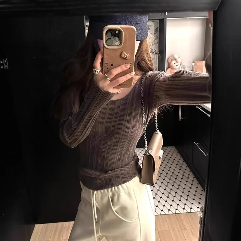 Knitted Sweater Women Pullovers Slim Long Sleeve Knitwears Knit Sweater Pullover Women Tops Fashion O-Neck Sueter Feminino Q3472