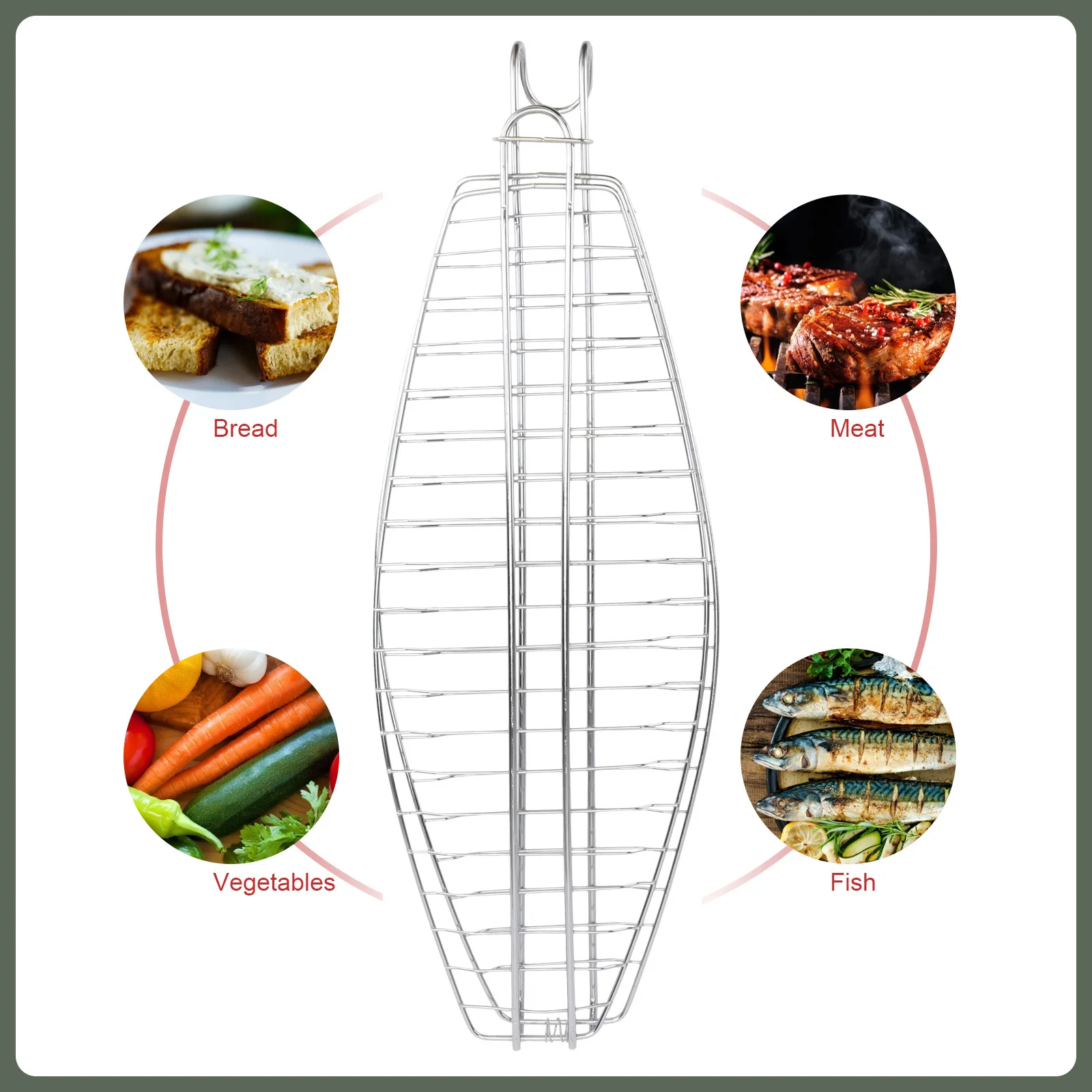 

Grill Basket 44X15Cm Non-Stick Mesh For Grilled Fish Tool Outdoor Cooking Silver Barbecue Grill Basket Fish Barbecue Net