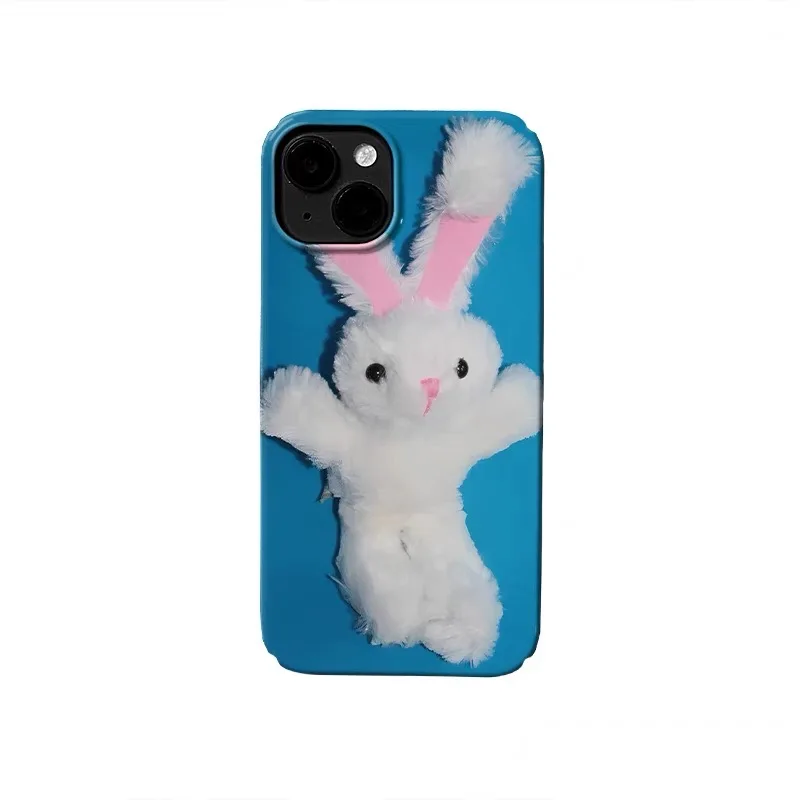 

Blue Rabbit Doll Cartoon Art Phone Case for IPhone 16E 15 14 13 Pro Max 12 Mini 11 Pro Plus Protection Ultra Thin Hard PC Cover