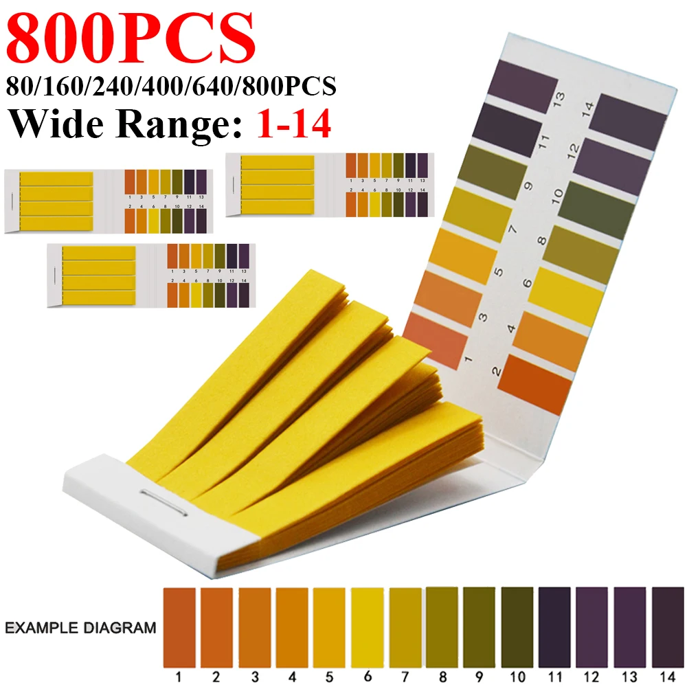 80-800PCS Strips Professional 1-14 PH Litmus Paper PH Test Strips Water Cosmetics Soil Acidity Test Strips with Control Card ﻿