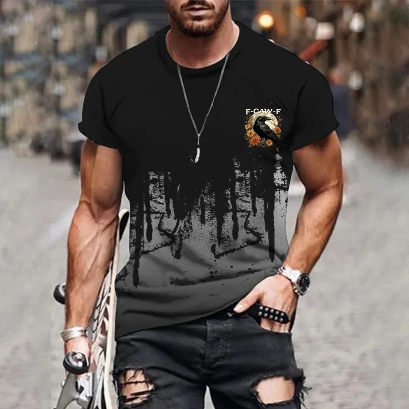 

Men's T-Shirt Black Forest Scene with Bird and Point Text Print