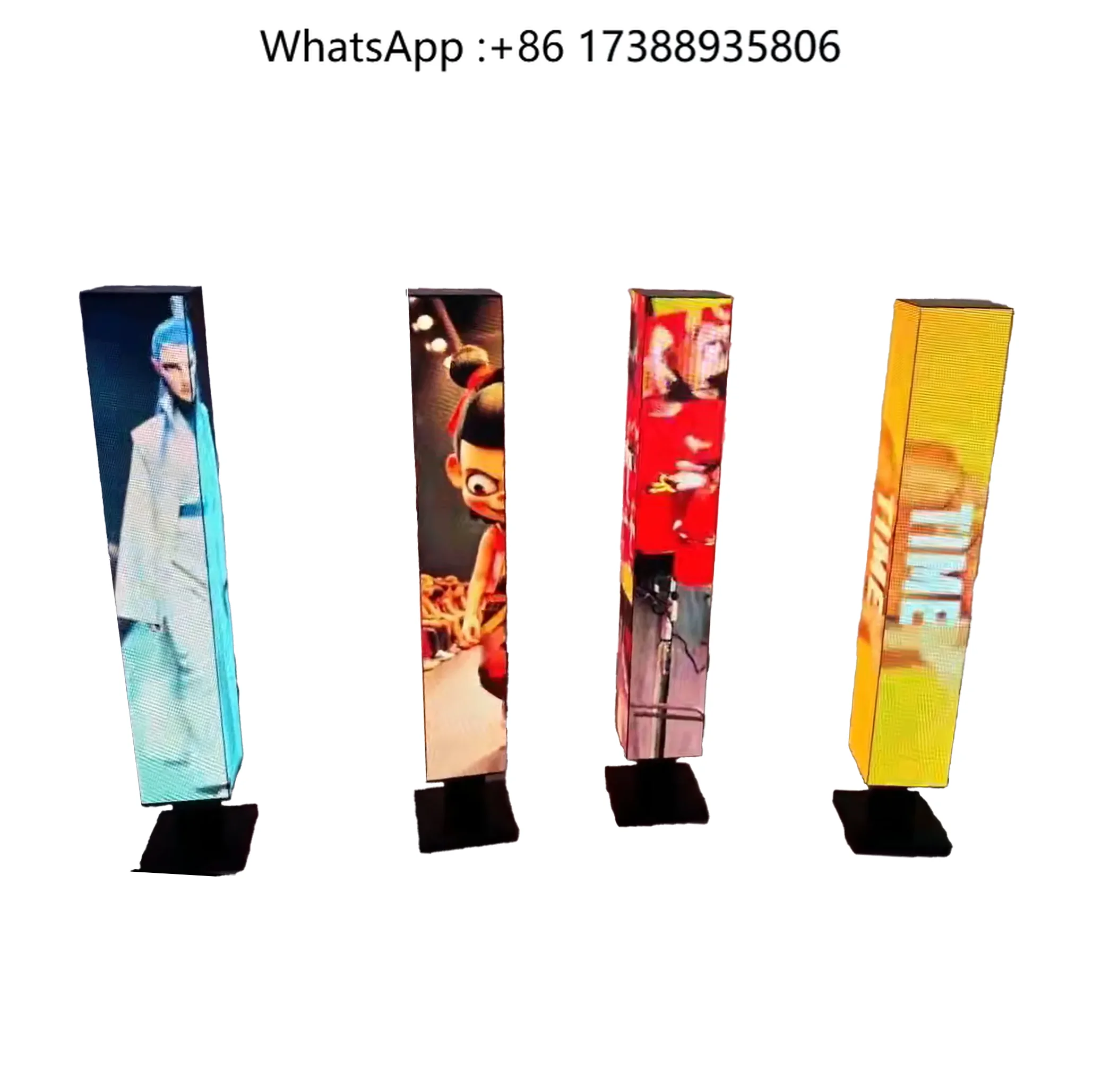 Rotating Indoor LED Column Display Customizable 3/4-Sided Panels Integrated Post Lights & Pathway Lighting for Exhibition Hall