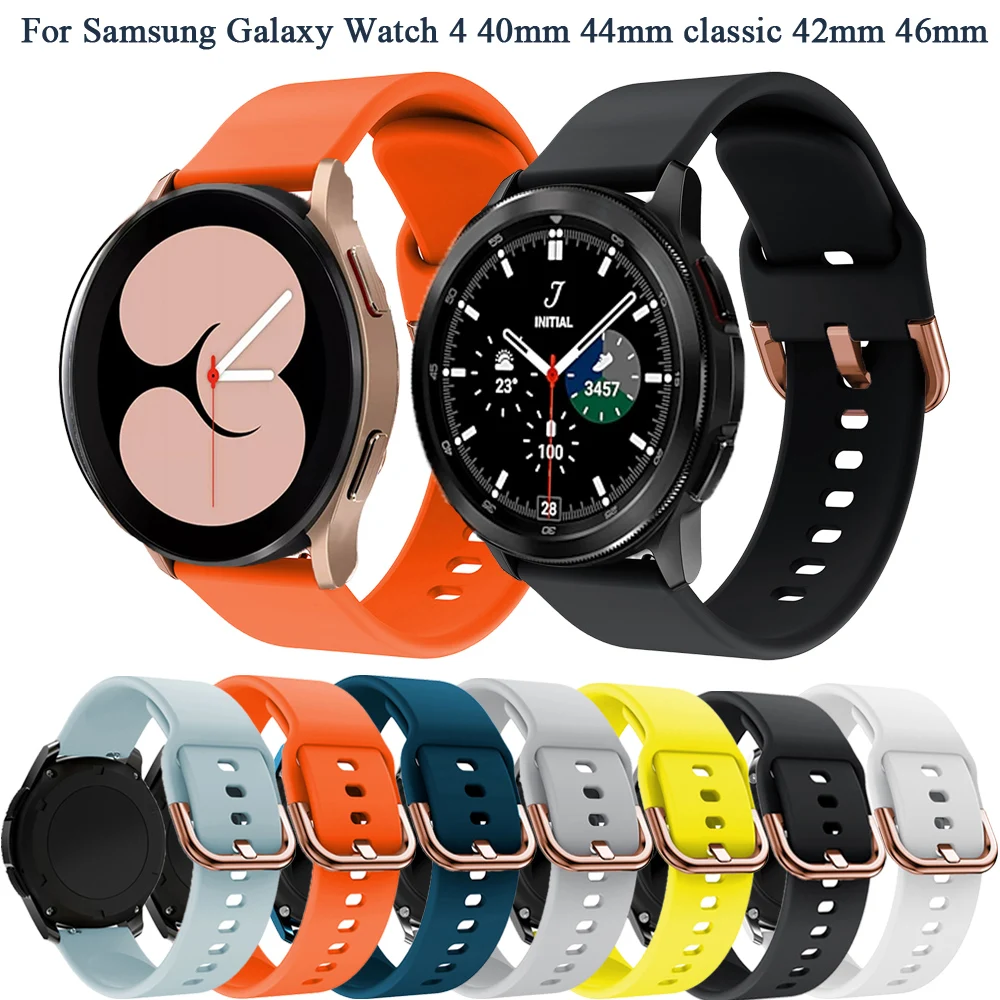 20mm Silicone Band For Samsung Galaxy Watch 4 Classic 42mm 46mm Watch4 40mm 44mm Rose Gold Buckle Straps Easyfit Wrist Watchband