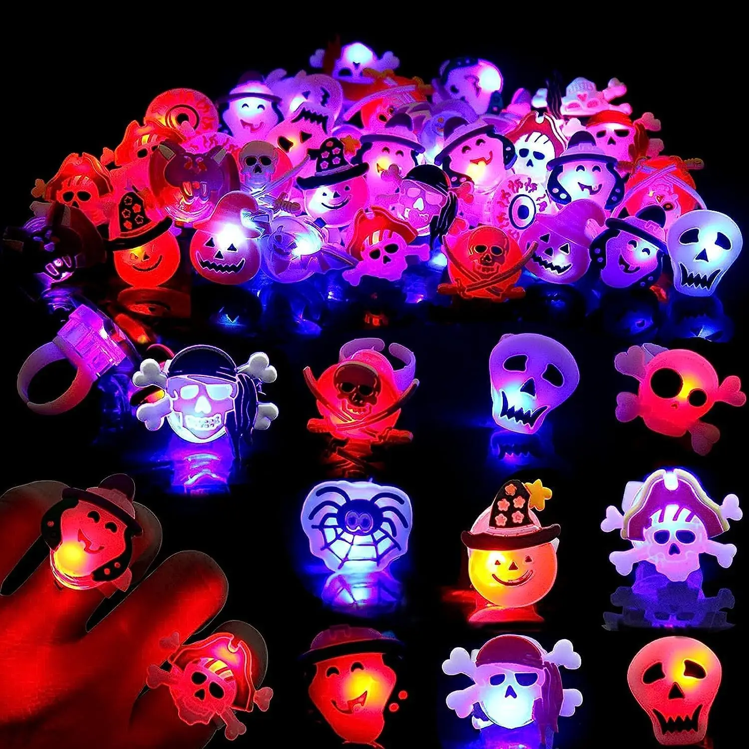 Halloween Light Up Rings for Kids,50 Pcs LED Flashing Ring Toys for Halloween Kids Party Favors Prizes and Goodie Bag Fillers gallery 1