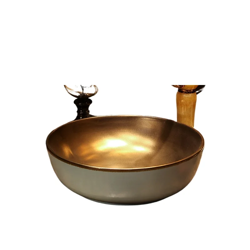 

Круглая китайская керамическая живопись, художественная Lavabo, раковина для ванной комнаты, круглая столешница, керамический умывальник, золото