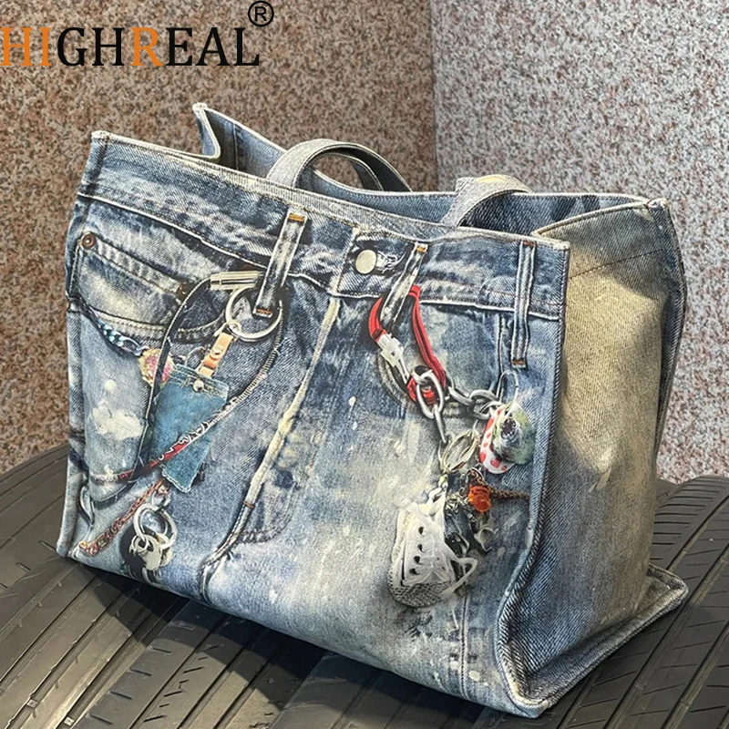 Casual Jeans Denim Women Shoulder Bags Pocket New Fashion Tote Lady Handbags Jean Crossbody Bags Woman Purse