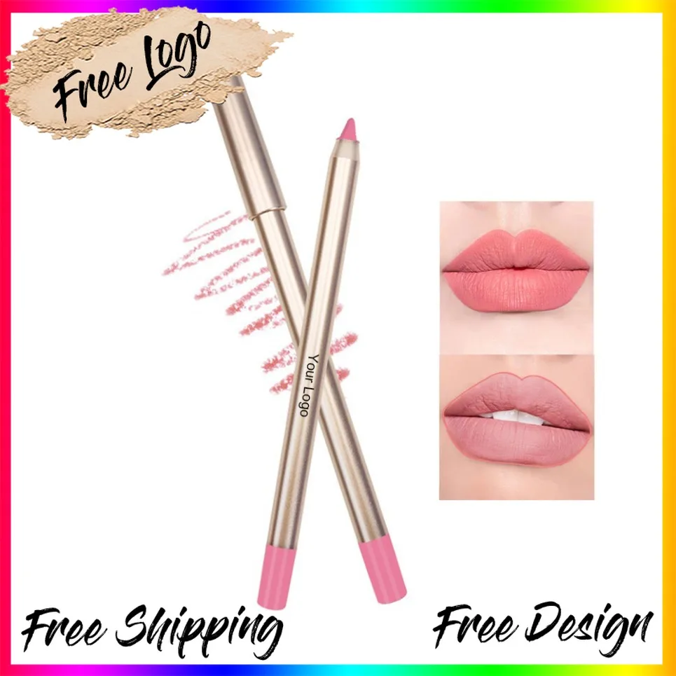 Delineador de labios dorado multifuncional resistente al agua, 15 colores, etiqueta privada, delineador de labios resistente al agua, logotipo personalizado, maquillaje vegano al por mayor