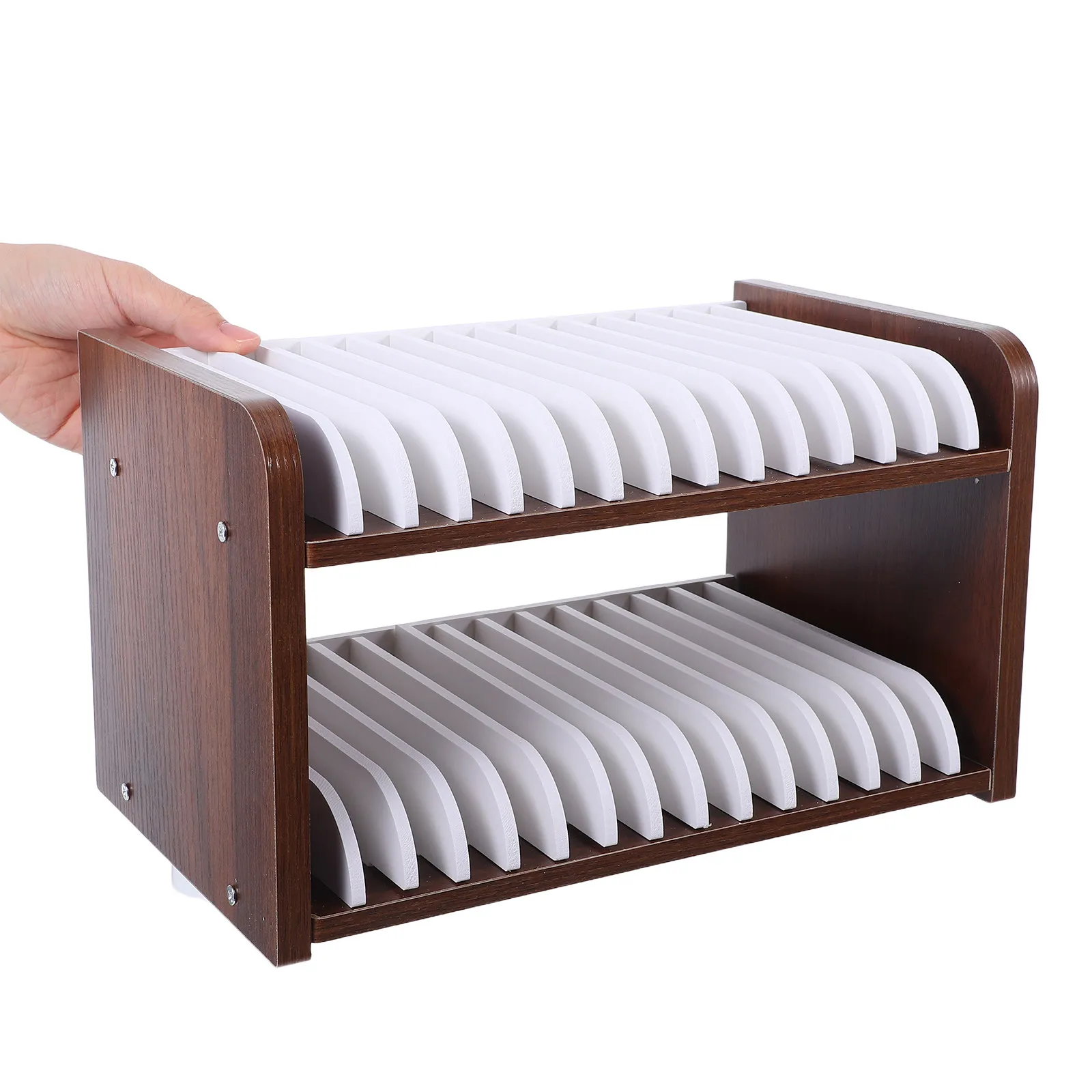 30 Slot Wooden Double Layer Cell Phone Holder Classroom Meeting Room Phone Organizer Desktop Smartphone Storage Tray Organizer