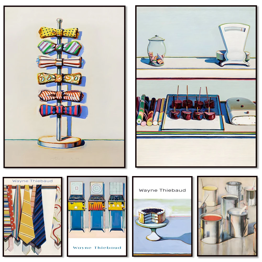 Print by American illustrator Wayne Thiebaud, sandwich, donut, ice cream, sandwich, candy, cake food kitchen decoration poste