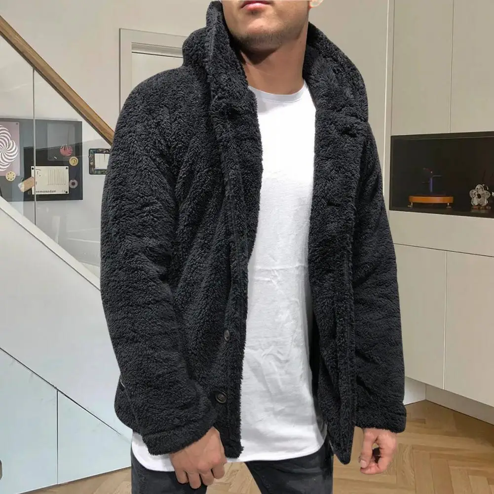 

Velvet Jacket Thickened Velvet Winter Jacket Overcoat for Men with Lapel Long Sleeves Solid Color Outerwear for Weather Stylish