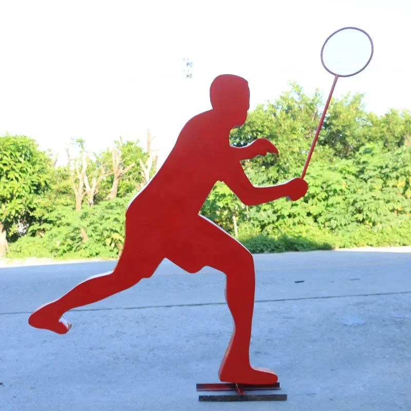 Abstract silhouette figure sculpture, square playground sports series ornament, fiberglass outdoor badminton gymnasium