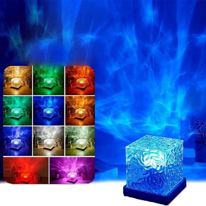 Wave-Cube Lamp Ocean Wave Projector 16 Color Water Wave Effect Lights For Bedroom