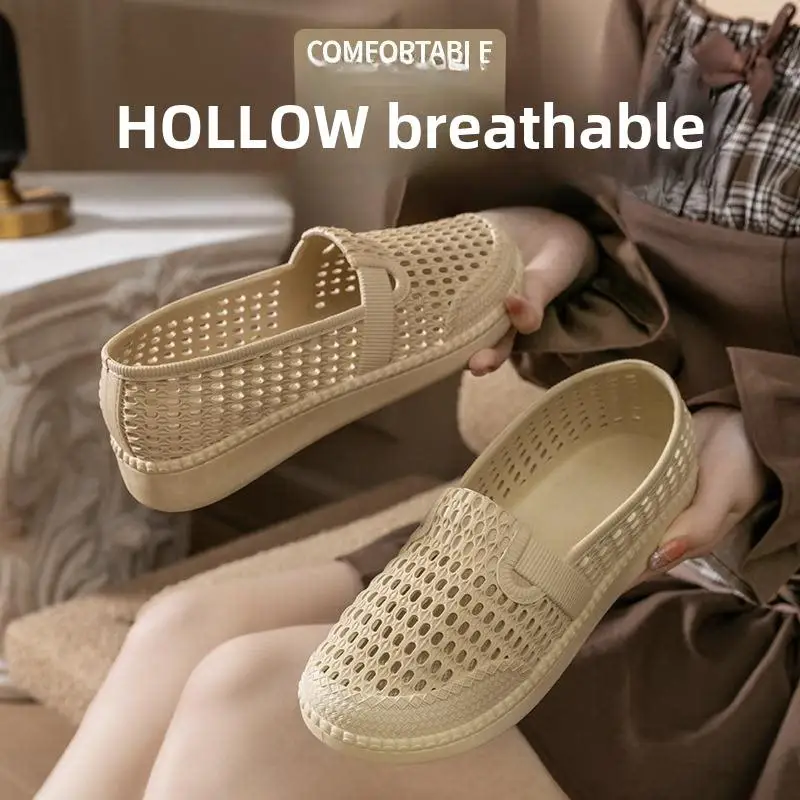 Summer Women's Hollow out Plastic White Sandals Anti-Slip Flat Bottom Comfortable Nurse Shoes Maternity Mom Shoes Slip-On view 2