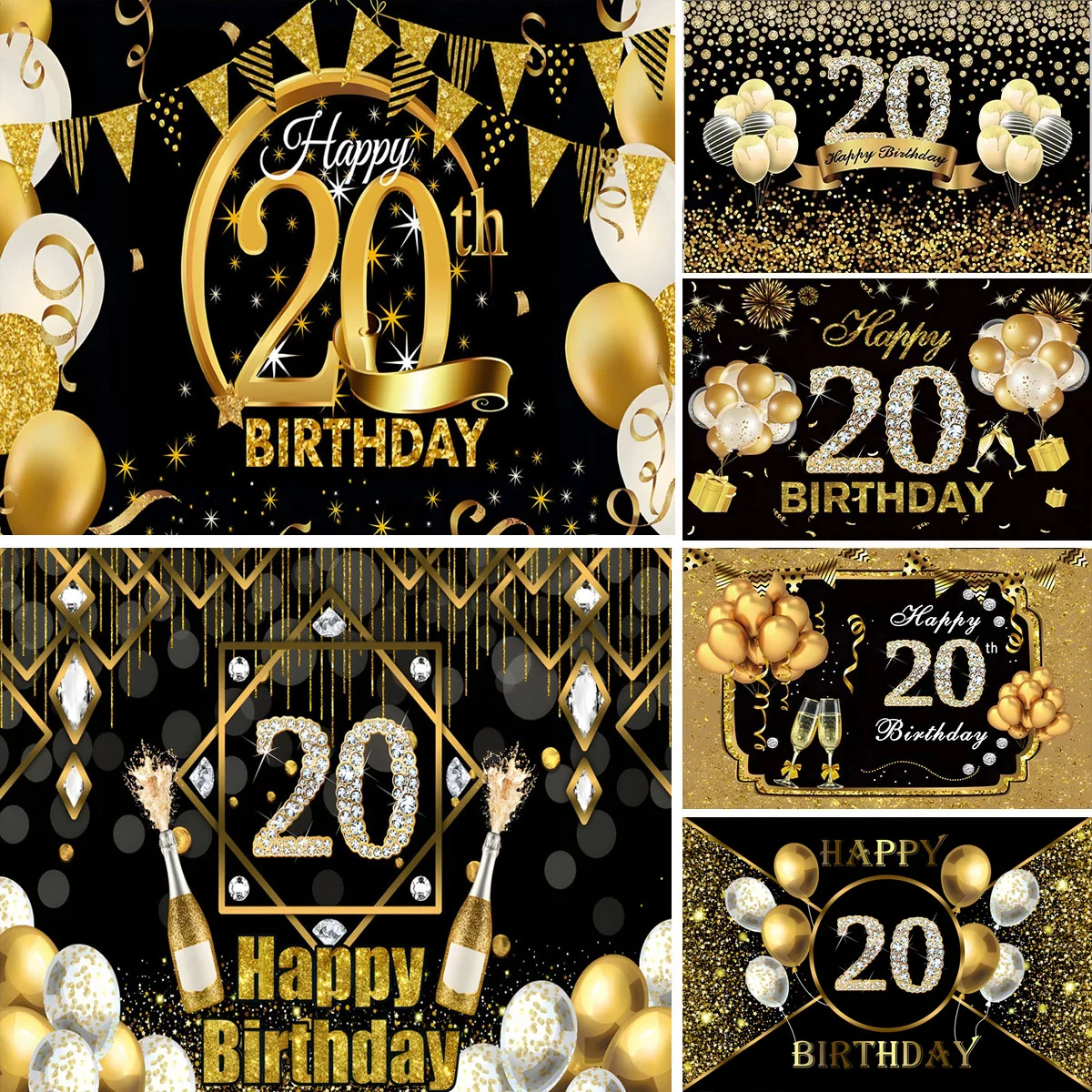 

20th happy birthday party backdrop decorations supplies decoration 20 Years Old anniversary boy or girl banner deco background