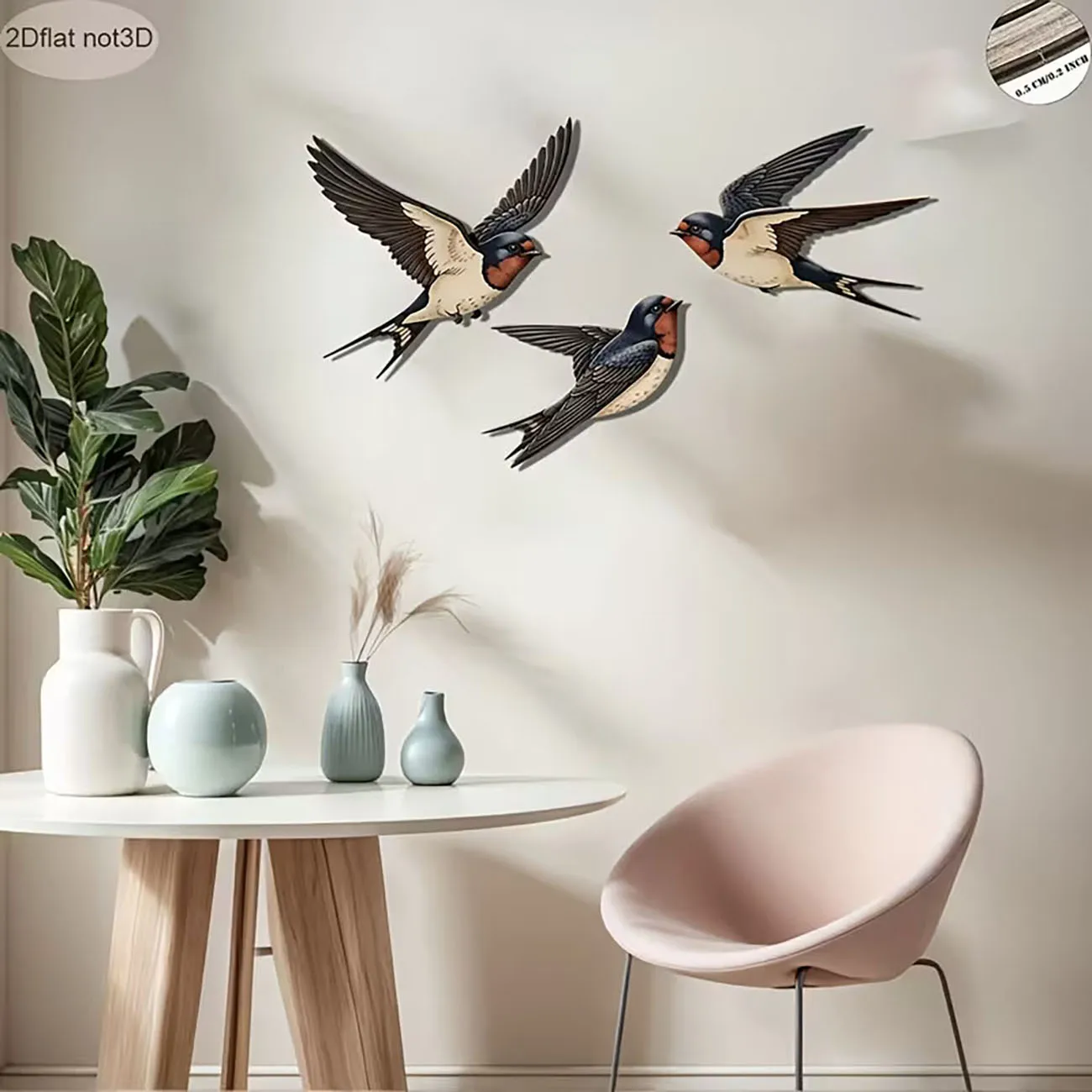 2D Flat Swallow Wooden Wall Decorations, Equipped with Nano Tape, Easy to Install Without Drilling for Indoor Home Decor view 4