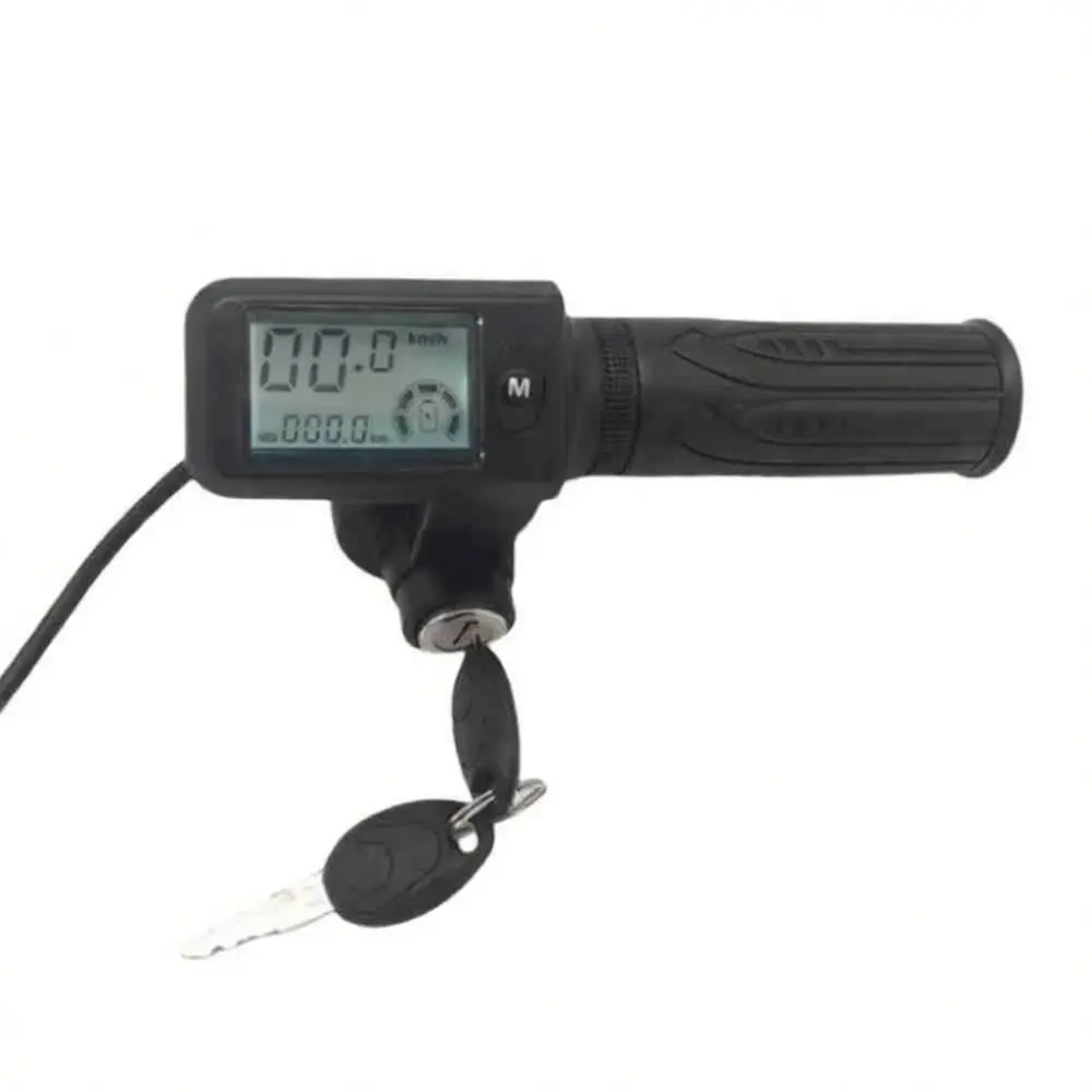 Electric Bicycle Twist Throttle With Integrated LCD Meter And Safety Ignition Switch For 24V 72V E Bike Parts