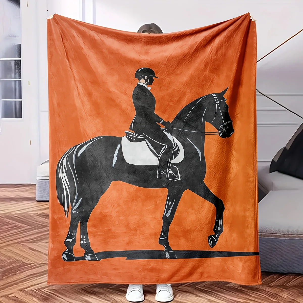 Horse Riding Fleece Blanket Equestrian Print Throw Soft Warm All Season Bedding Home Decor Gift for Horse Lovers