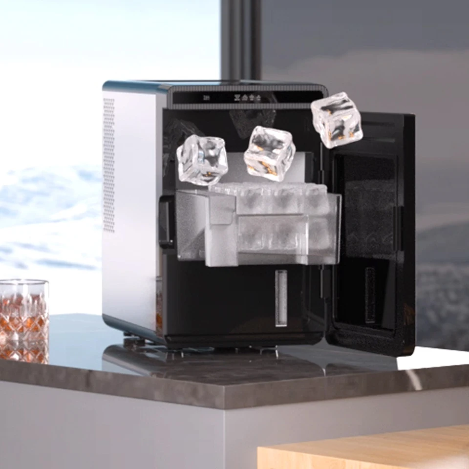 HZB25-Plus Home and Commercial Large Cube Ice Maker Solid Square Ice Machine for Whiskey Cocktails and Bar Use