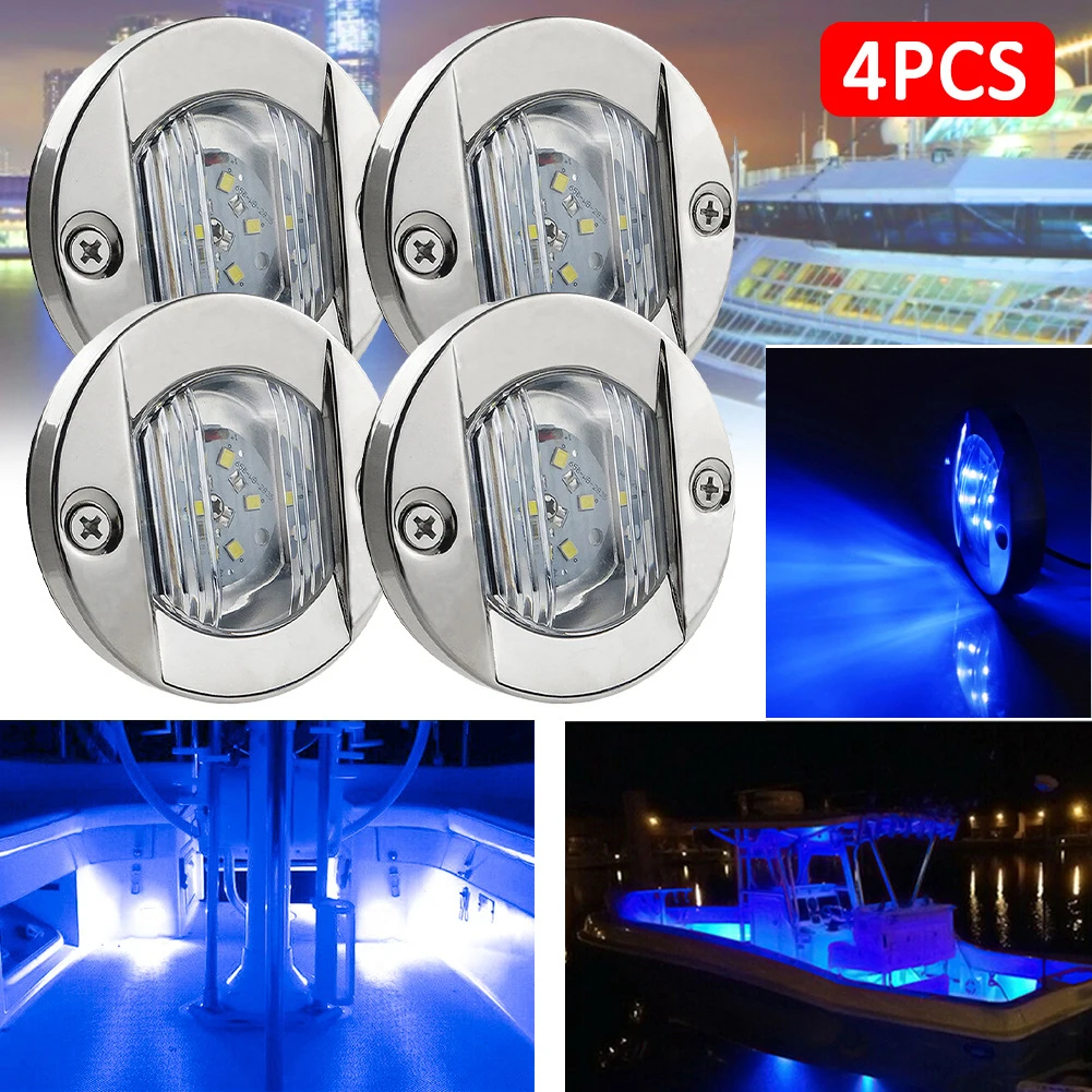 

4 Pcs Round Marine Boat LED Courtesy Light Boat Light 12V Round Marine Lamp LED Transom Mount Light For Boat Deck