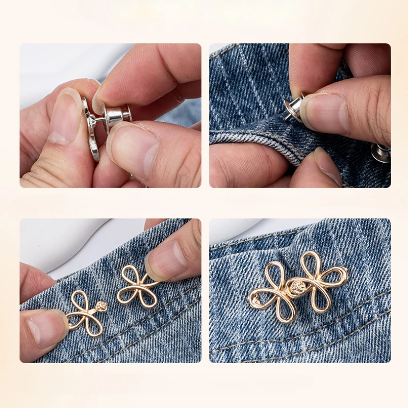 Kleeblatt-Taillenknopfverschluss, verstellbare Metall-Jeansknöpfe – Spanner für lockere Jeans, sofort anwendbar ohne Nähen für Denim-Hosen – Detail 18