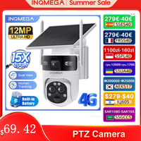 INQMEGA 12MP 6K15x Zoom Triple Lens Solar Camera 4G/WIFI Wireless Outdoor Dual View 360° Rotation PTZ PIR Human Detection Camera