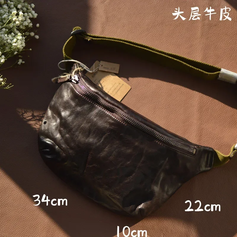 AETOO The first layer of leather waist pack handmade vintage leather backpack crossbody bag May Khaki trend casual chest bag men