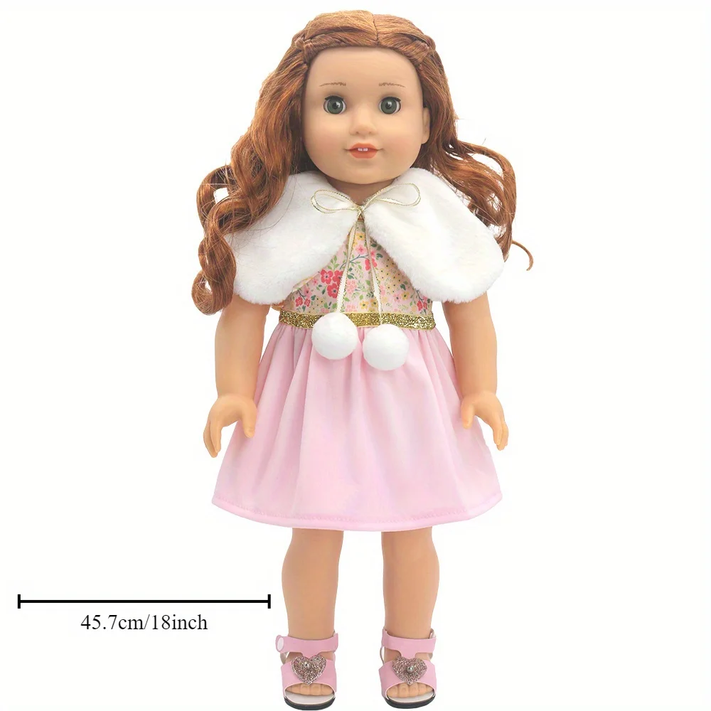 1 set of white cape dress with gold trim doll clothes for 18-inch (45.7cm) doll girls. Suitable for American dolls