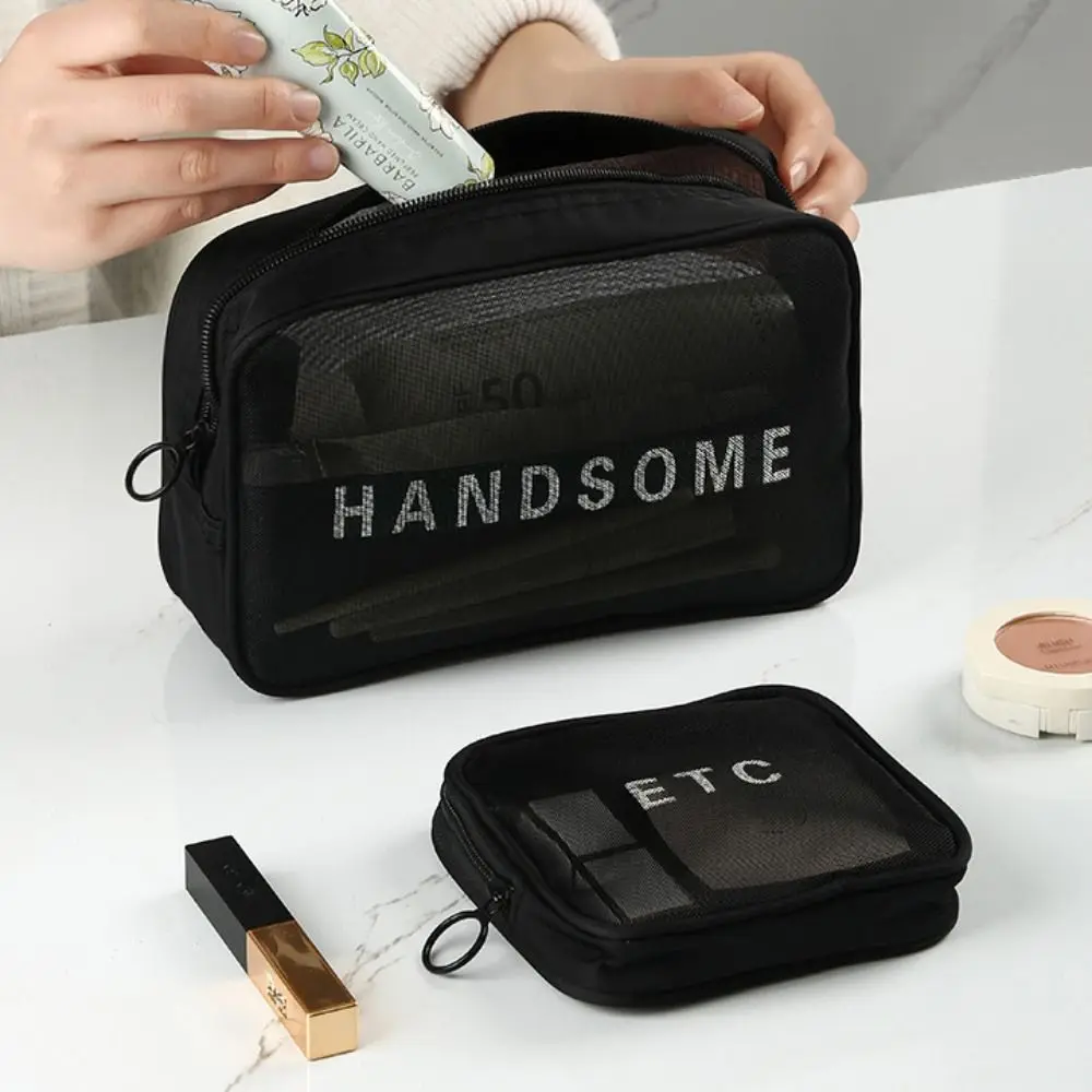 Travel Fashion Small Cosmetic Bag Mesh Transparent Nylon Makeup Bag Large-capacity Pencil Cases Travel