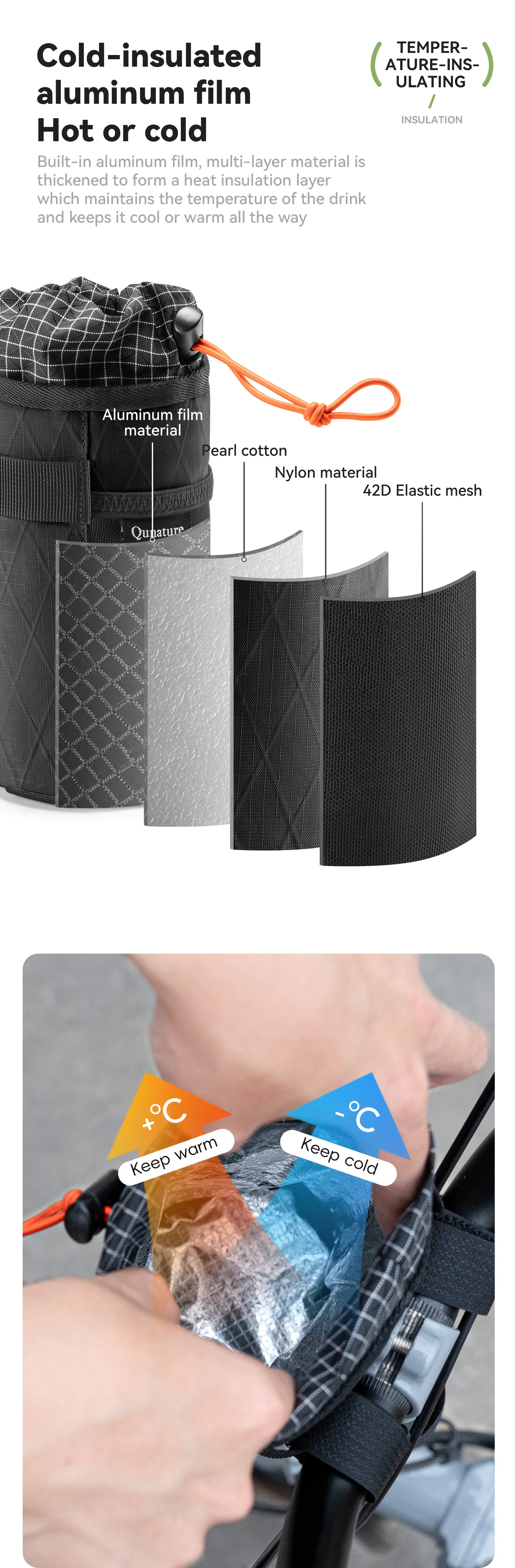 Qunature 2er-Set Fahrradlenker-Flaschentasche MTB/RB Vorderrahmentasche Isolierte Kühltasche Faltbare Fahrradlenkertasche Umhängetasche – Detail 3