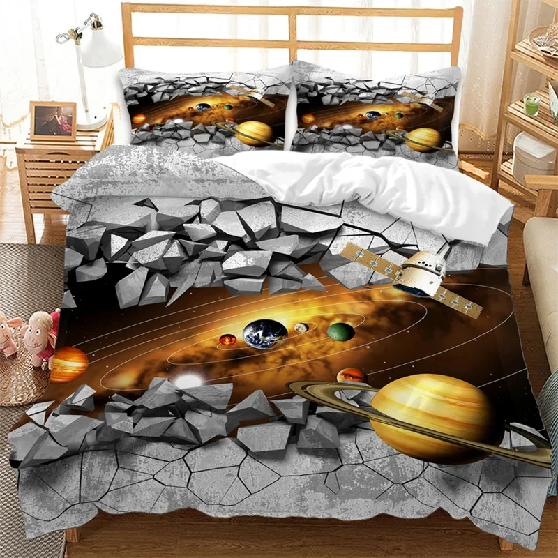 Galaxy Duvet Cover Set Twin King Queen Universe Starry Sky Planet Bedding Set Microfiber 3D Broken Space Series Comforter Cover