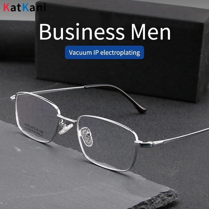 

KatKani High Quality Ultra Light Pure Titanium Eyeglass Frames Men Women Retro Rectangular Prescription Glasses 6066