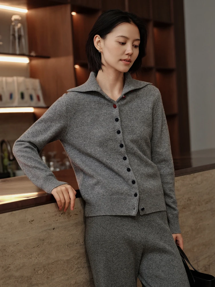 رائعة 100% الكشمير نعمة الراحة محبوك بدوره إلى أسفل طوق سترة سترة الخريف الشتاء الدافئة لينة الملابس النسائية القمم