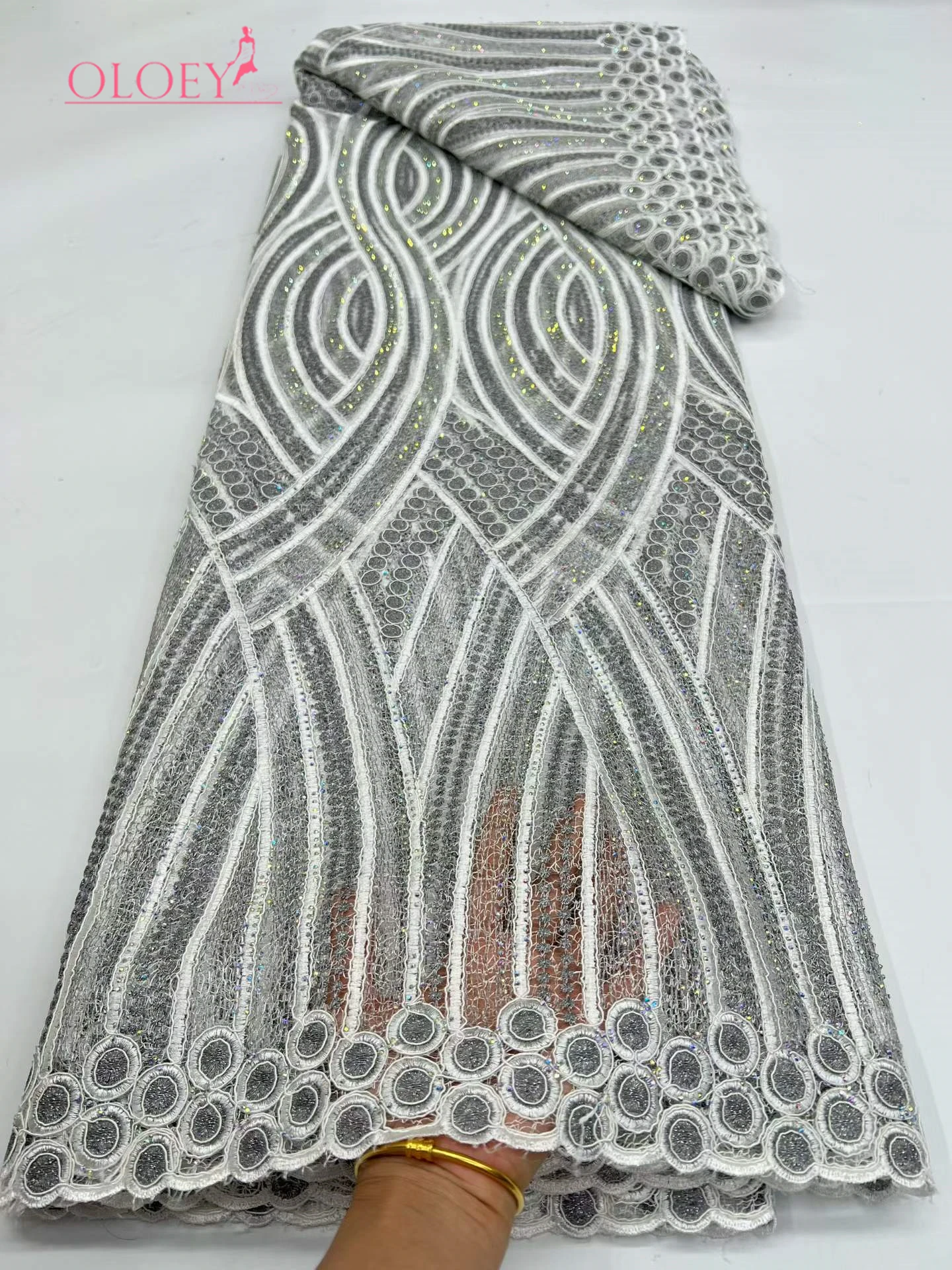 

OLOEY African Sequins Lace Fabri High-Quality Nigerian French Lace Material for Women's Party Sewing And Clothing