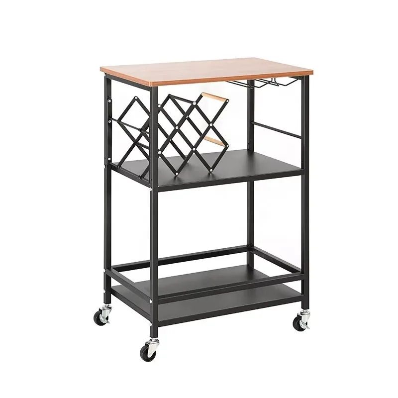 Custom Design Kitchen Organizer Cart Metal Storage Trolley Utility Storage Rack Cart 3 Tier Mobile Bar Serving Cart