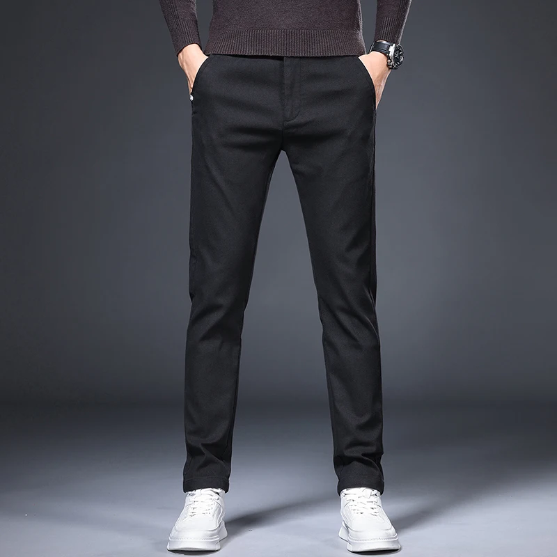 Lente Herfst Heren Casual Broek Zakelijk Slank Stretch Mode Rechte pijpen Elastische taille Baggy Broek Zwart Grijs Kaki