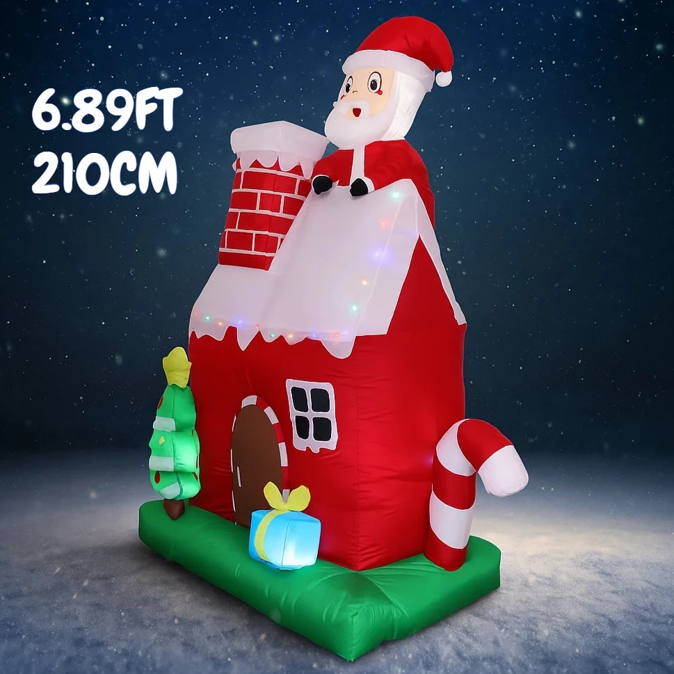 

6.89FT Inflatable Toy Santa Claus Tree House with LED Holiday Gift Xmas Decorations for Yard Supplies Home Decoration Ornaments