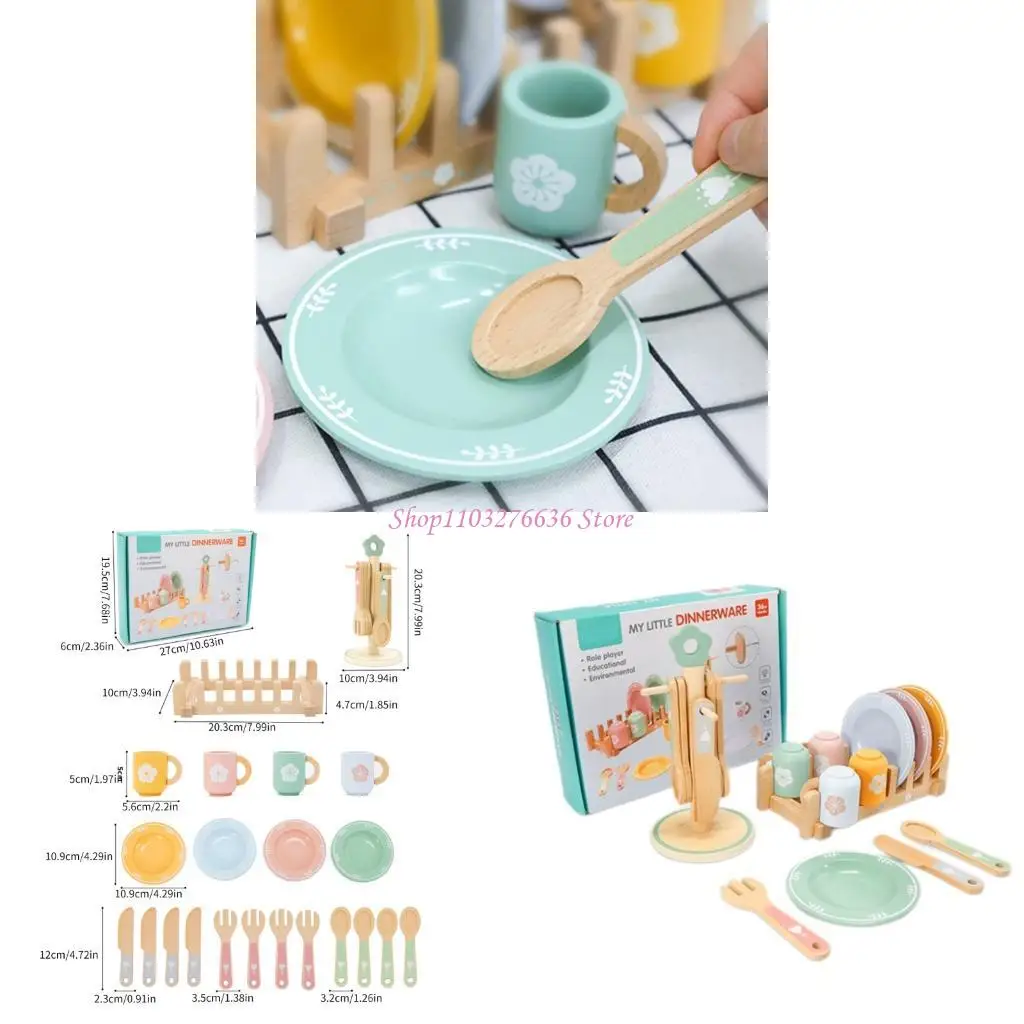 R6fd Kids Wooden Kitchen Set giocattoli per pretendere piatti utensili per pretendere il gioco età 3+