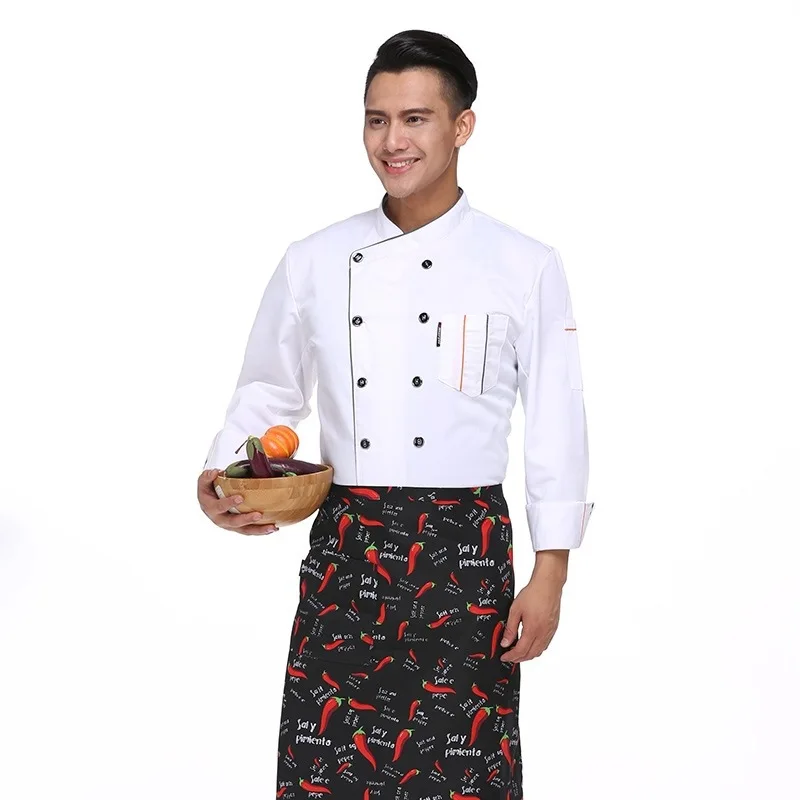 

C766 Chef's Work Clothes Long Sleeve Kitchen Uniform Plus Size Men's Chef's Work Clothes Waitress Uniform Jacket Chef Men