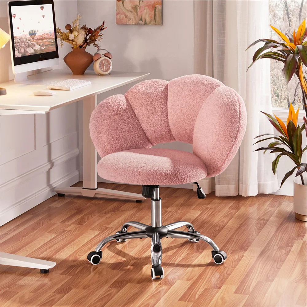 Cloud-Shaped Upholstered Vanity Chair with Adjustable Height & Smooth-Rolling Wheels – Stylish Desk or Reading Seat for Home Office, Bedroom, or Dressing Area view 5