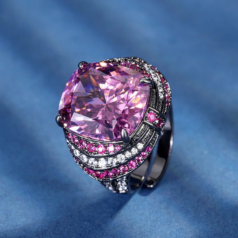 

Новые украшения с медной основой, позолоченные, с цветными драгоценными камнями из корунда, прямоугольное кольцо 14*16 мм для женщин, в наличии.