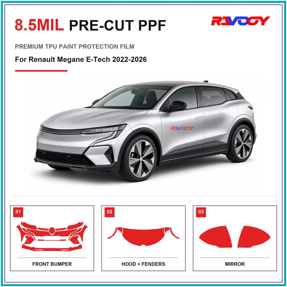 Precut PPF For Renault Megane E-Tech 2022-2026 8.5mil TPU Clear Paint Protection Film Self Healing Hydrophobic Stone Chip Guard
