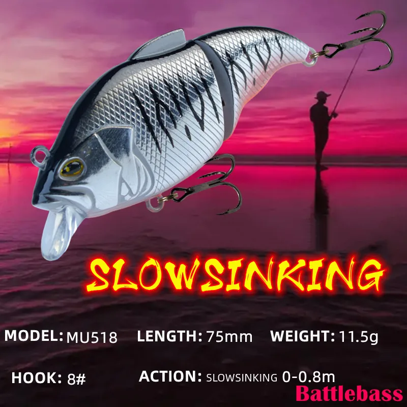 7.5cm/11.5g Vatalion Fishing Slow Sinking Vibration Wobbler Swimbait Lures Crankbait VIB For Pike Bass Perch Accessories