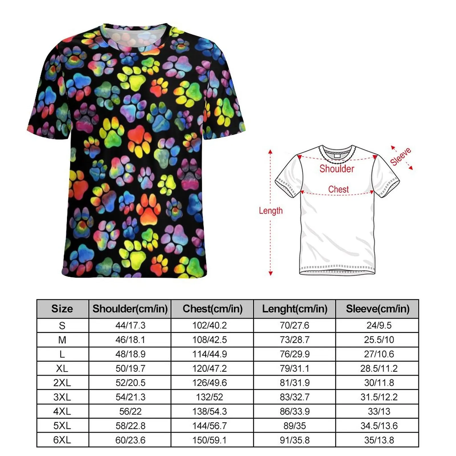 Kitty Dog Pow T Shirt Rainbow Paw Prints Watercolor Vintage T Shirts Male Tee Shirt Summer Short-Sleeve Graphic Tops Big Size