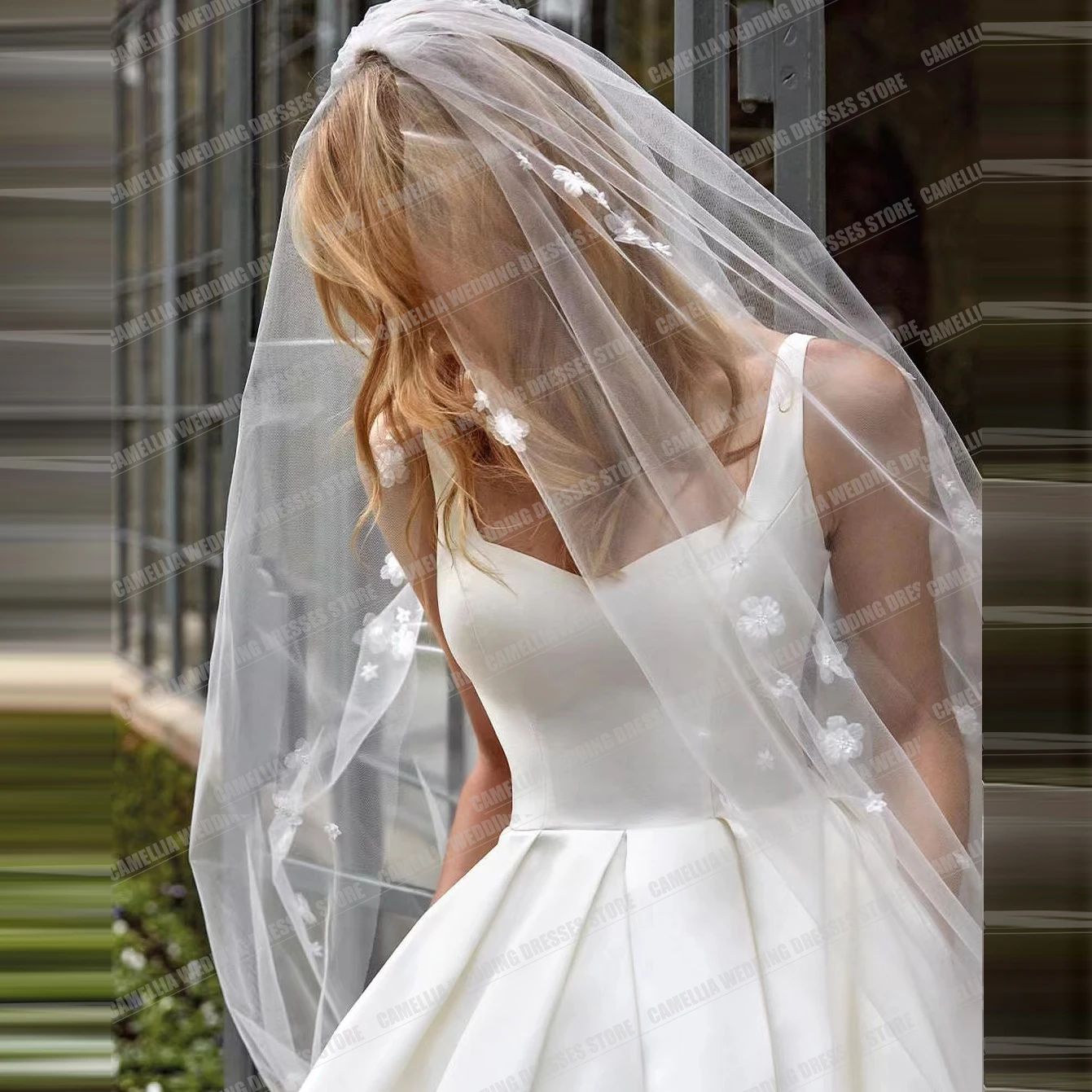 Vestidos De Novia sencillos De línea A para mujer, Vestidos De Novia elegantes y sexis con cuello cuadrado, Vestidos formales De satén sin mangas,