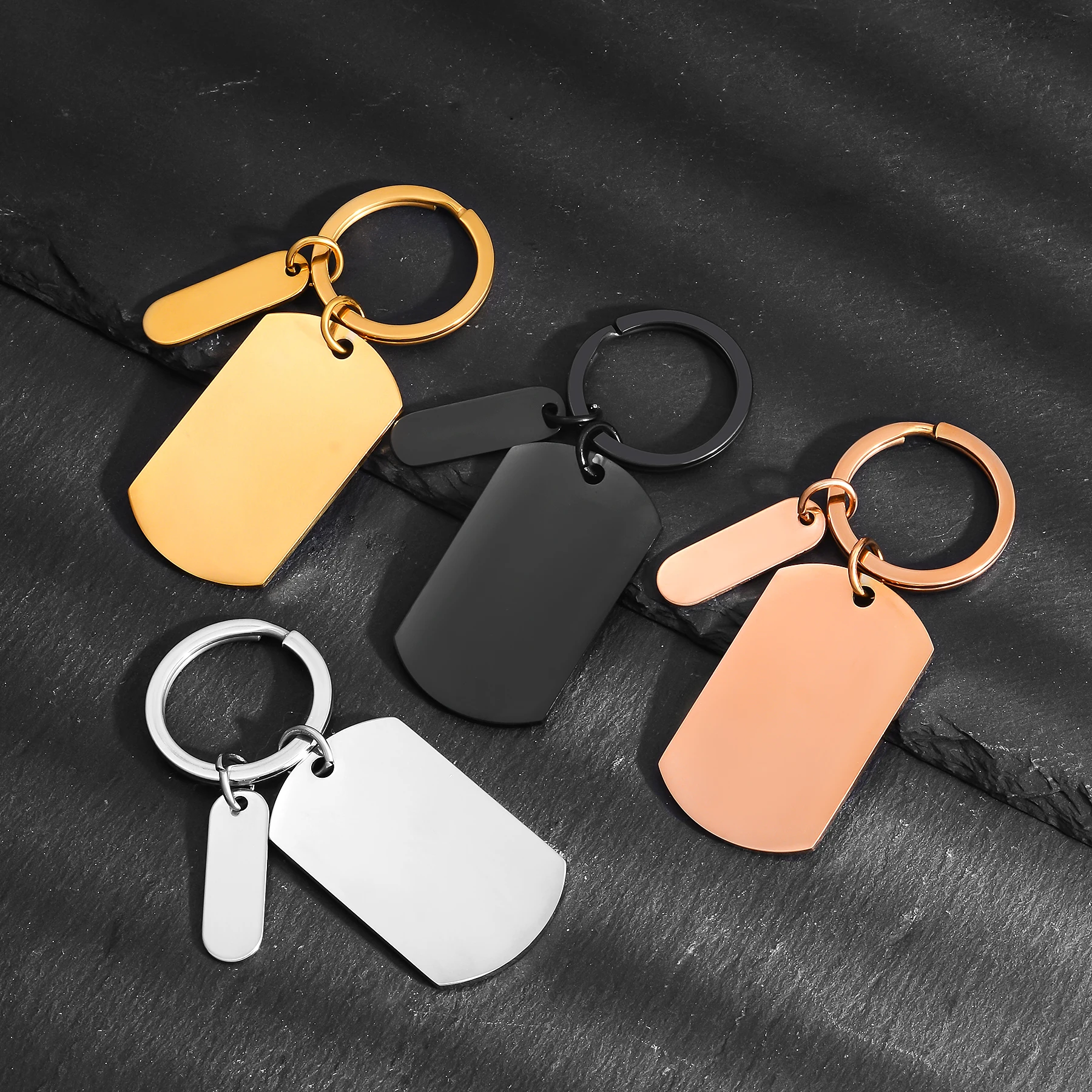 10Pcs Stainless Steel Keychain Rectangle Mirror Polishing Dogtag Blank To Record Metal Military Pendant Keyring Jewelry