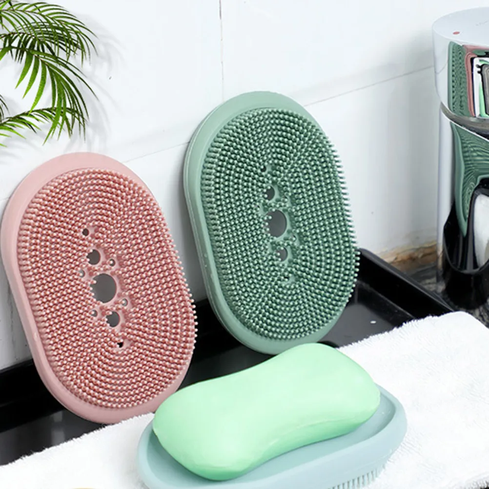 

Bathroom Silicone Soap Holder Dish Draining Organizer Multifunctional Case with Brush Silicone Soap Box House Draining Dish