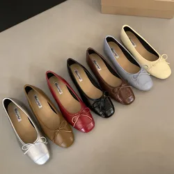 Bailamos Women Flat-Bottomed Small Slip On Single Shoes 2022 New Spring and Summer Bow Shallow Mouth Shoes Ballet Shoes