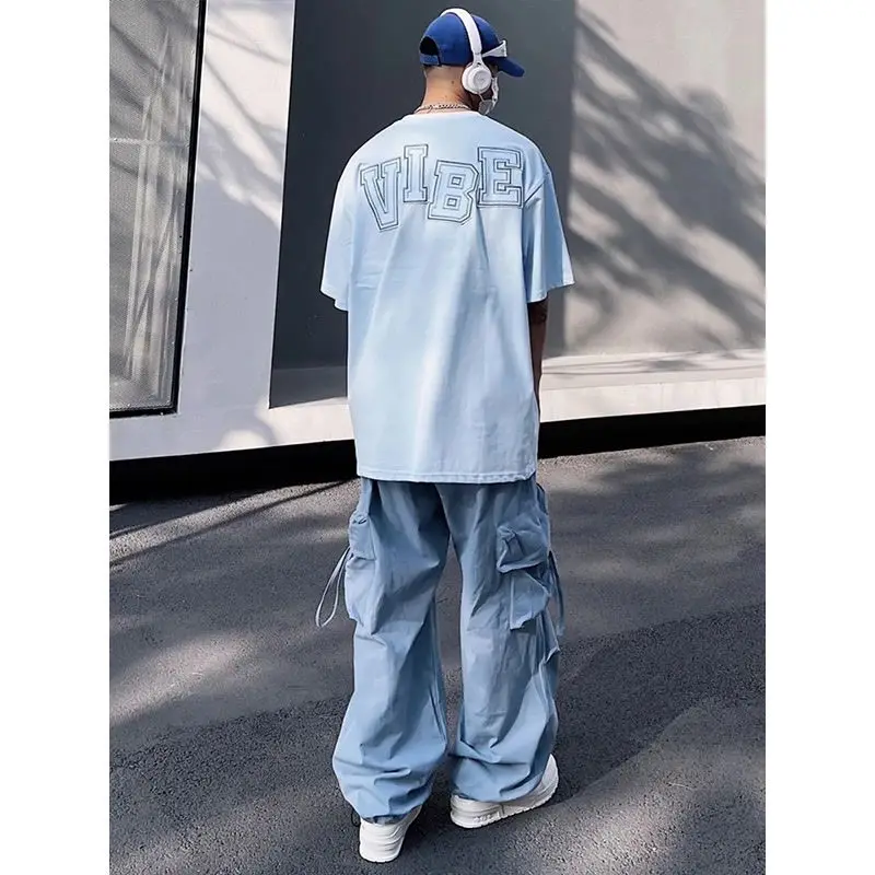 Men's Parachute-Style Hip-hop Street Overalls Oversized Cargo Pant Harajuku Loose Solid Color Casual Pants Y2K Pants Streetwear
